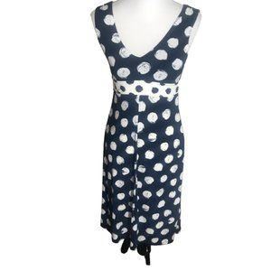 Merona Women's Sleeveless V-Neck Dress Size XS Navy Blue White Polka Dot Stretch